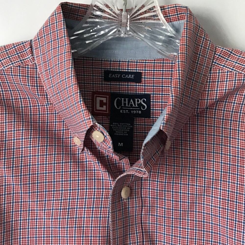 Chaps Shirt Medium Mens Plaid Long Sleeve Button Down Dress Red White Blue
